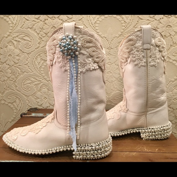 White Leather Bridal Bling Custom Cowgirl Boots 6M - Picture 4 of 10